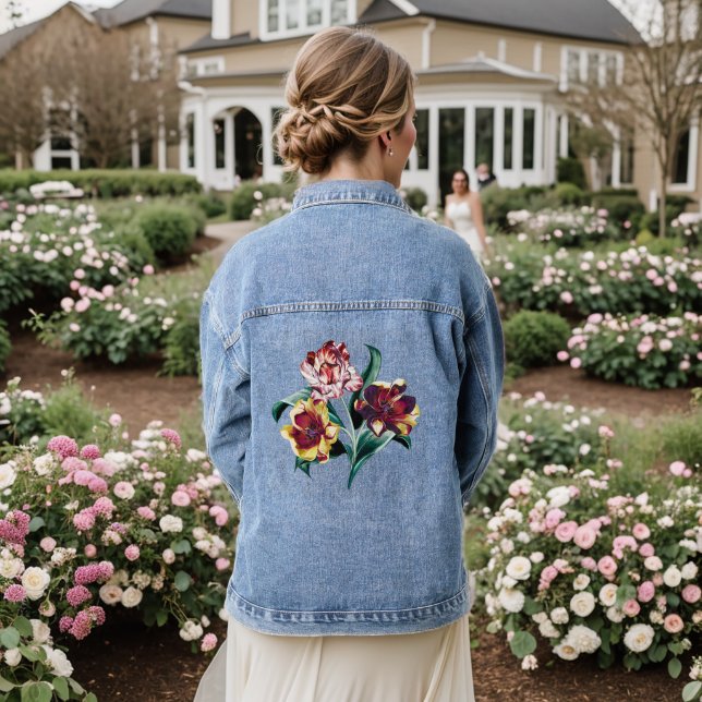 Baroque Tulip Floral  Denim Jacket (Wedding Back)