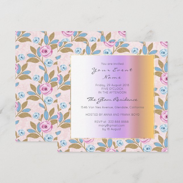 Baroque Versaille Marie Antoinette Floral Pastel Invitation (Front/Back)