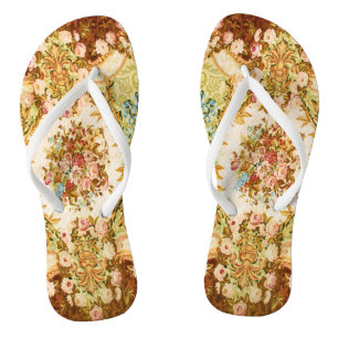 Baroque Victorian floral rose french tapestry Flip Flops
