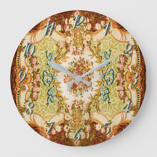 Baroque Victorian floral rose tapestry Large Clock (Front)