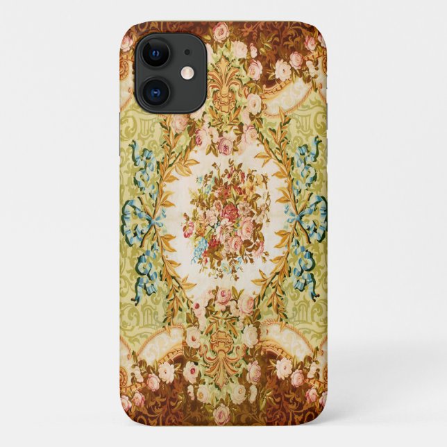 Baroque Victorian floral rose tapestry pink brown Case-Mate iPhone Case (Back)