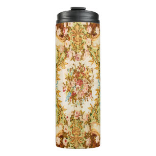 Baroque Victorian floral rose tapestry pink green Thermal Tumbler