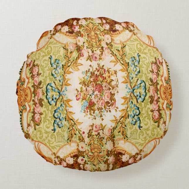 Baroque Victorian floral rose tapestry Round Cushion (Front)