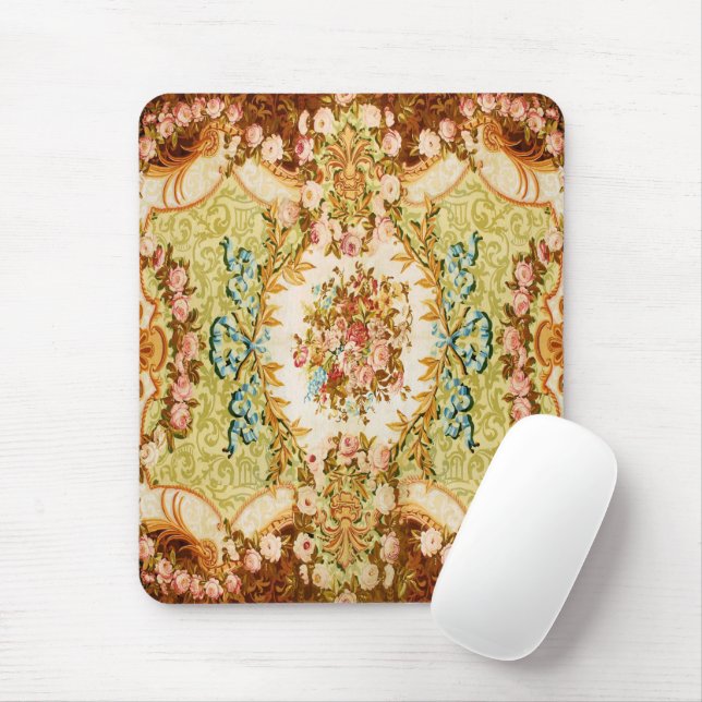 Baroque Victorian floral tapestry look brown pink  Mouse Mat (With Mouse)