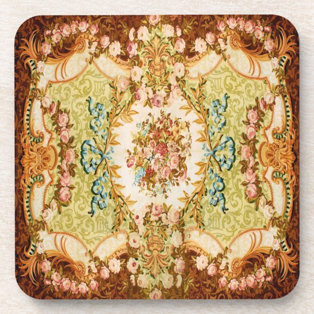 Baroque Victorian floral tapestry look  Coaster (Front)