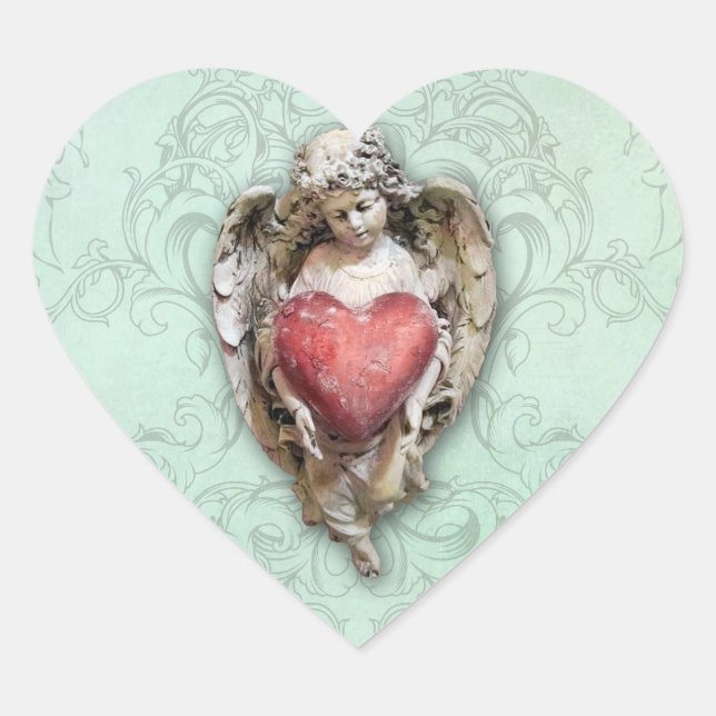 Baroque Vintage Cherub with Heart Heart Sticker (Front)