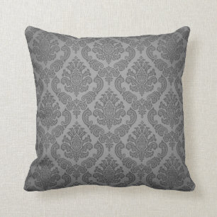 Baroque Vintage Damask   grey steel Cushion