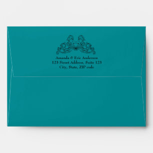 Baroque Vintage Ornaments Teal Black envelope