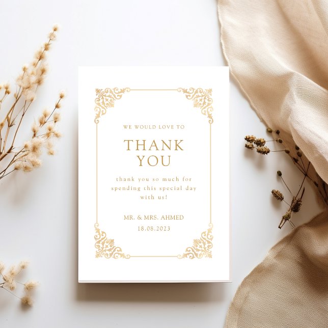Baroque Vintage White Gold Frame Muslim Wedding Thank You Card (Creator Uploaded)