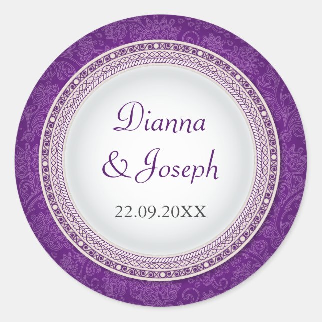 Baroque Violet Plaque Wedding Sticker (Front)