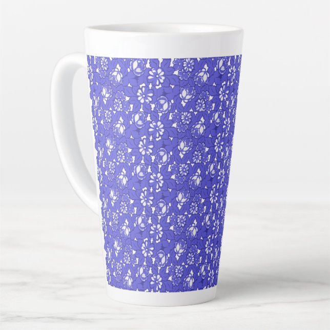Baroque wallpaper - blue Flower Pattern Latte Mug (Left Angle)