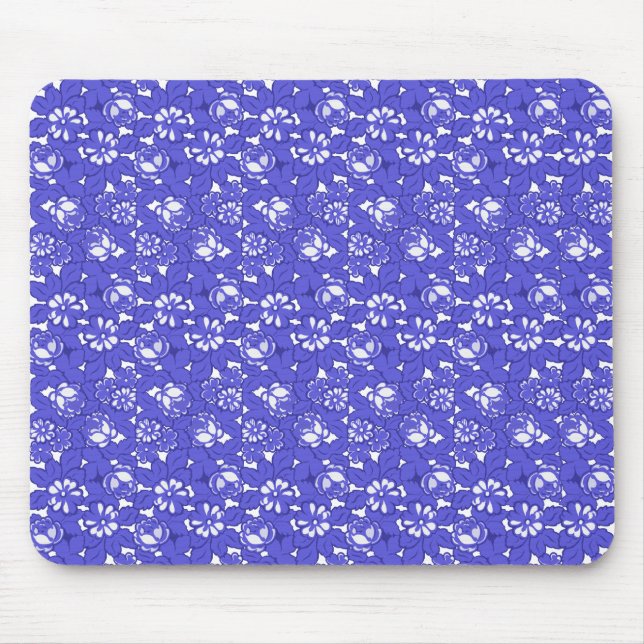 Baroque wallpaper - blue Flower Pattern Mouse Mat (Front)