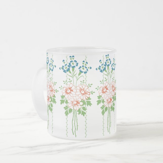 Baroque Wallpaper Flower bouquet Frosted Glass Coffee Mug (Front Left)