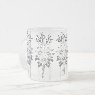 Baroque Wallpaper Flower bouquet grey Frosted Glass Coffee Mug