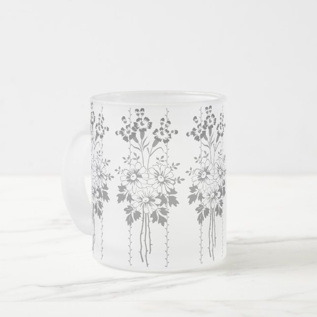 Baroque Wallpaper Flower bouquet grey Frosted Glass Coffee Mug (Front Left)