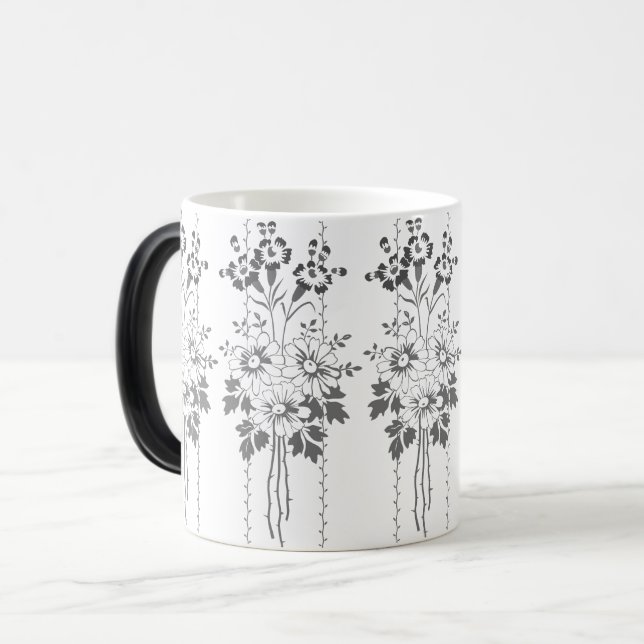 Baroque Wallpaper Flower bouquet grey Magic Mug (Front Left)