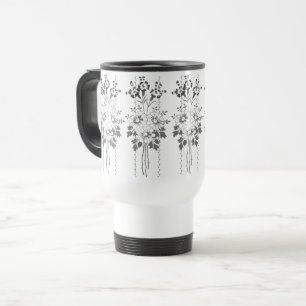 Baroque Wallpaper Flower bouquet grey Travel Mug