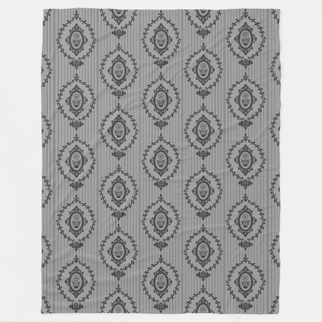 Baroque Wallpaper Grey Fleece Blanket (Front)