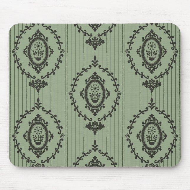 Baroque Wallpaper in Green Mouse Mat (Front)