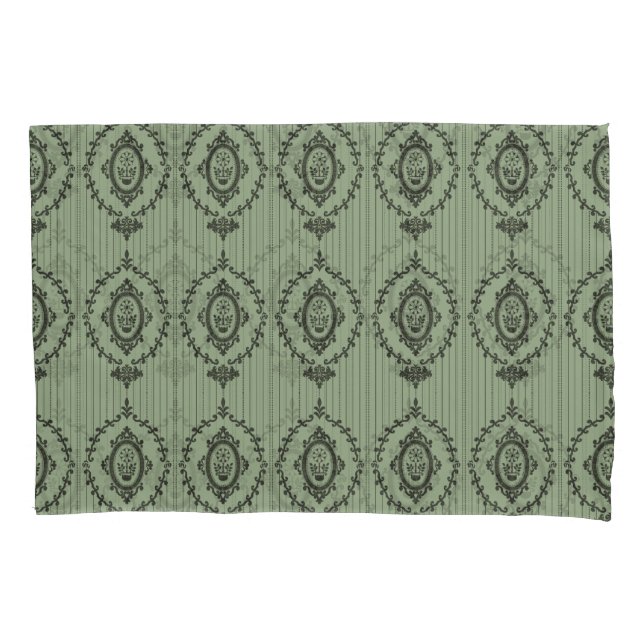 Baroque Wallpaper in Green Pillowcase (Front-Left)