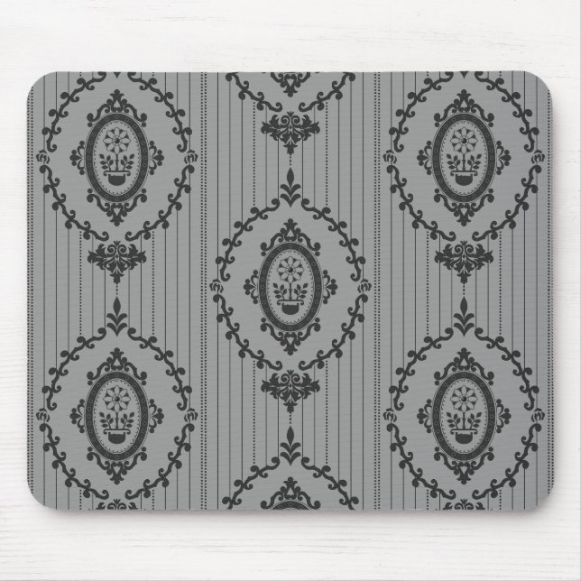 Baroque Wallpaper in Grey Mouse Mat (Front)