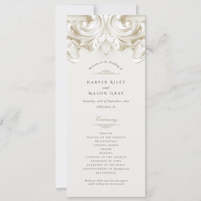 Baroque Wedding Ceremony Program Invitation (Front)