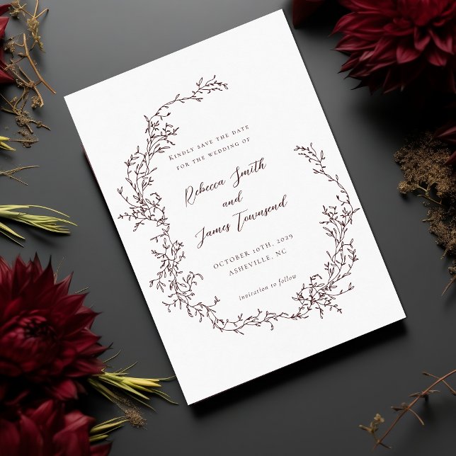 Baroque Wreath Fine Art Painting Dark Red Wedding Save The Date (Creator Uploaded)