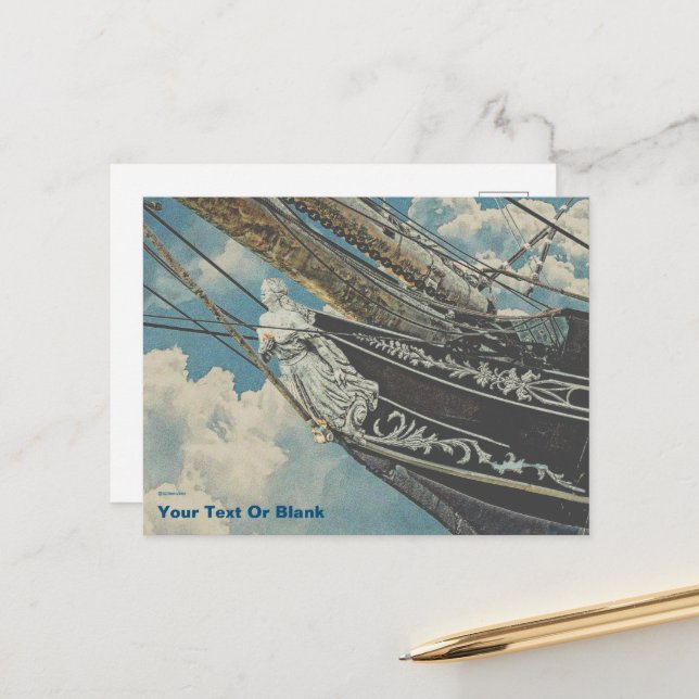 Barque Elissa Figurhead Postcard (Front/Back In Situ)
