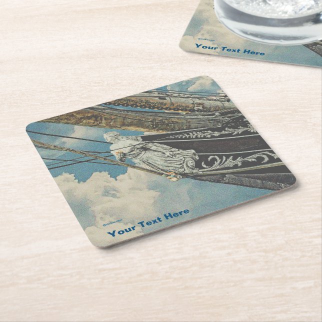 Barque Elissa Figurhead Square Paper Coaster (Angled)