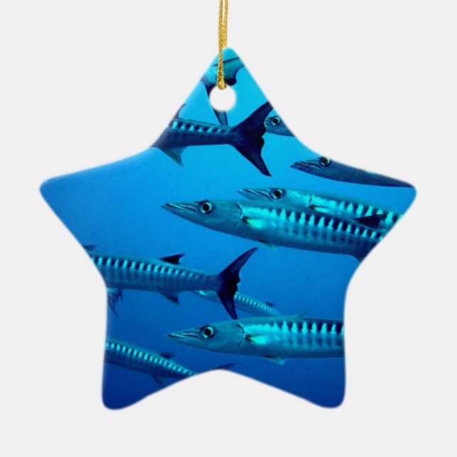 barracuda dive deep sea ocean water tropical wave ceramic tree decoration (Front)