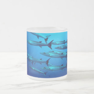 barracuda dive deep sea ocean water tropical wave frosted glass coffee mug