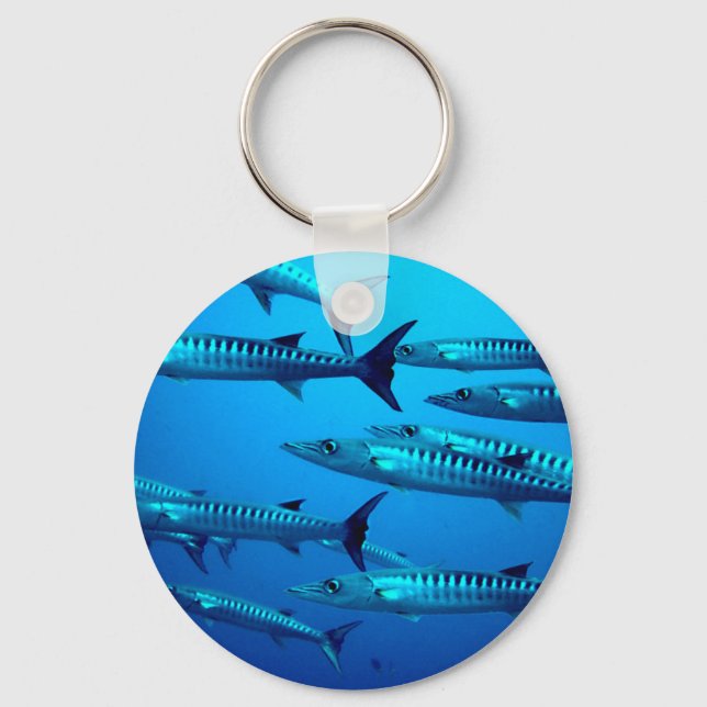 barracuda dive deep sea ocean water tropical wave key ring (Front)