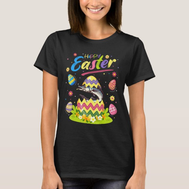 Barracuda Fish   Easter Egg Barracuda Happy Easter T-Shirt (Front)