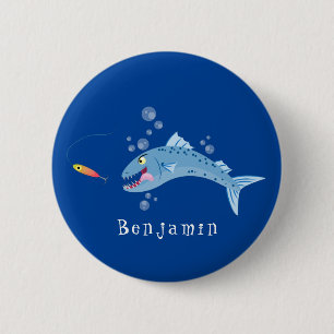 Barracuda fish hungry fishing cartoon illustration 6 cm round badge