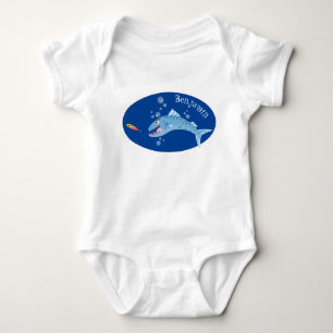 Barracuda fish hungry fishing cartoon illustration baby bodysuit