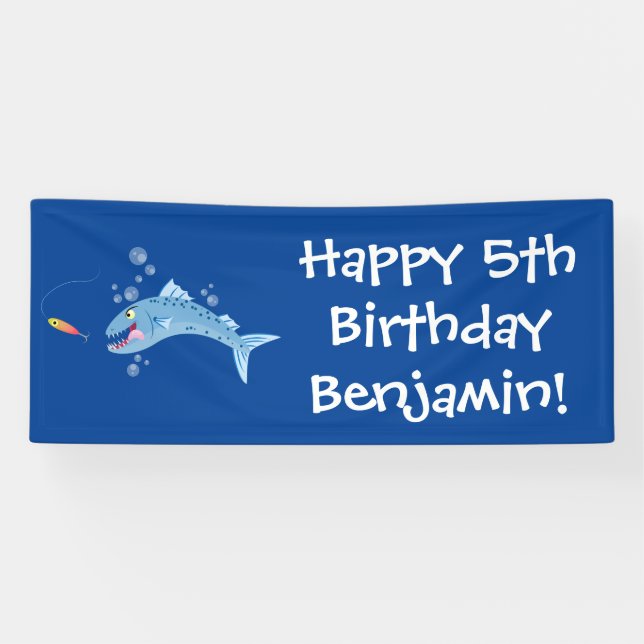 Barracuda fish hungry fishing cartoon illustration banner (Horizontal)