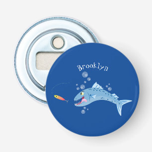 Barracuda fish hungry fishing cartoon illustration bottle opener