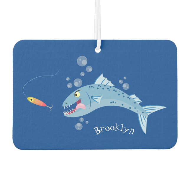 Barracuda fish hungry fishing cartoon illustration car air freshener (Front)