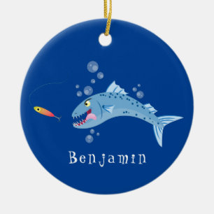 Barracuda fish hungry fishing cartoon illustration ceramic tree decoration