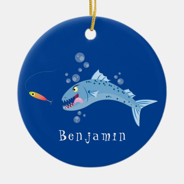 Barracuda fish hungry fishing cartoon illustration ceramic tree decoration (Front)