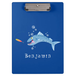 Barracuda fish hungry fishing cartoon illustration clipboard