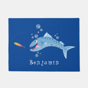 Barracuda fish hungry fishing cartoon illustration doormat