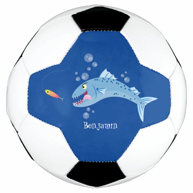 Barracuda fish hungry fishing cartoon illustration football (Front)