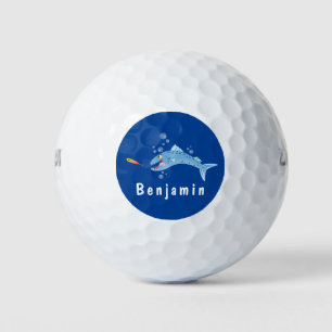 Barracuda fish hungry fishing cartoon illustration golf balls