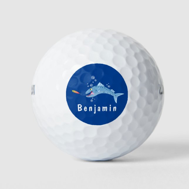 Barracuda fish hungry fishing cartoon illustration golf balls (Front)