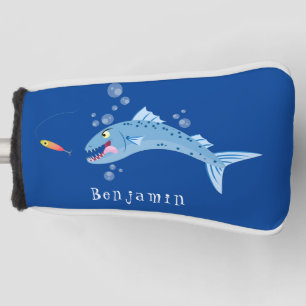 Barracuda fish hungry fishing cartoon illustration golf head cover