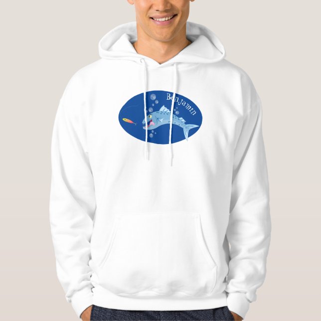 Barracuda fish hungry fishing cartoon illustration hoodie (Front)