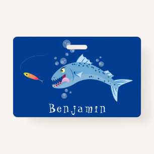 Barracuda fish hungry fishing cartoon illustration ID badge