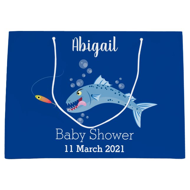 Barracuda fish hungry fishing cartoon illustration large gift bag (Front)