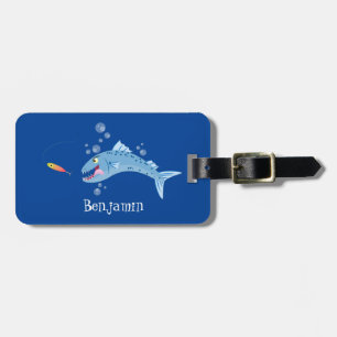 Barracuda fish hungry fishing cartoon illustration luggage tag